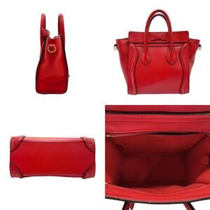Celine Bag Leather Shopper Crossbody Luggage Red Shoulder Gold